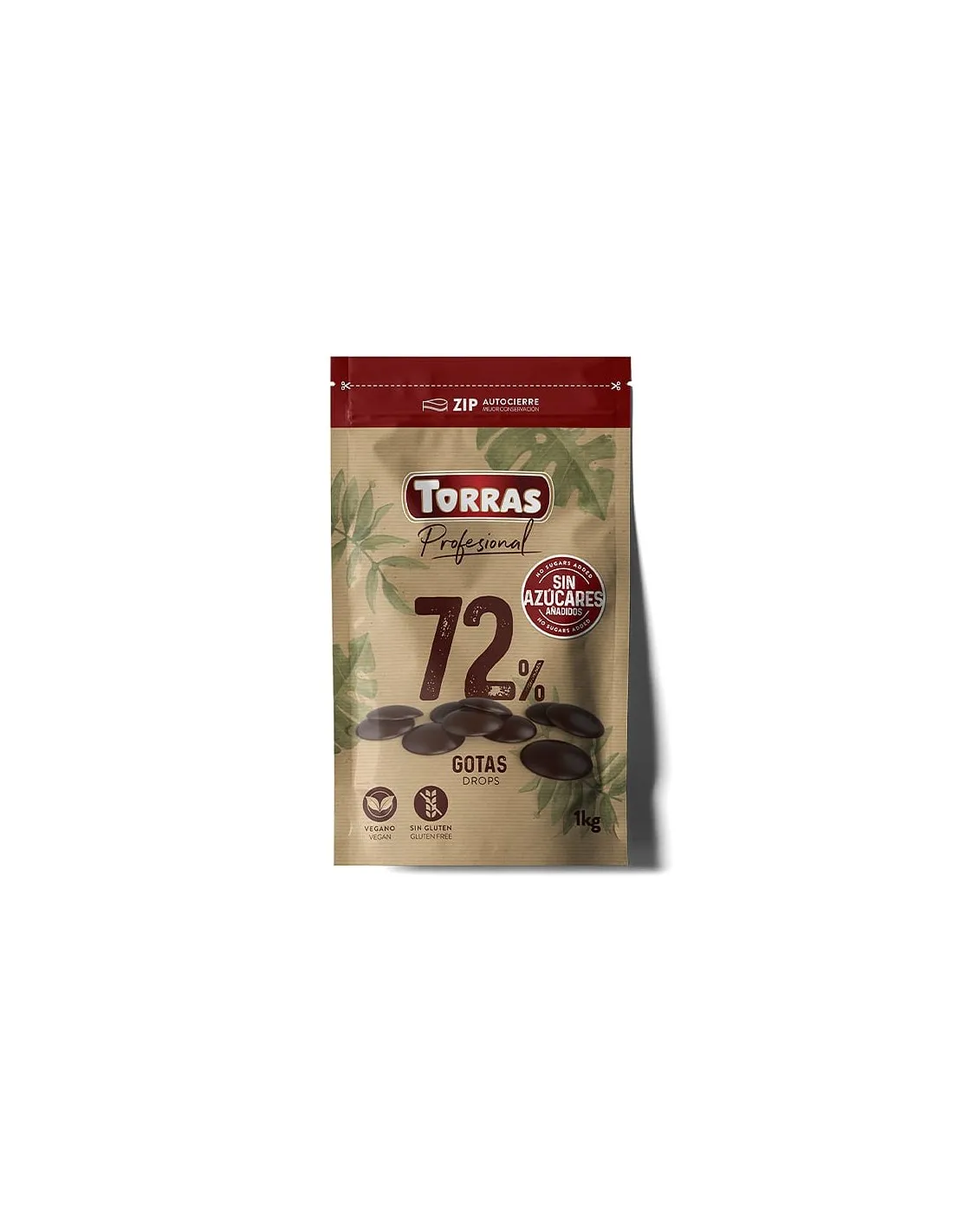 Gotas de chocolate sin azúcar 72% cacao 1kg