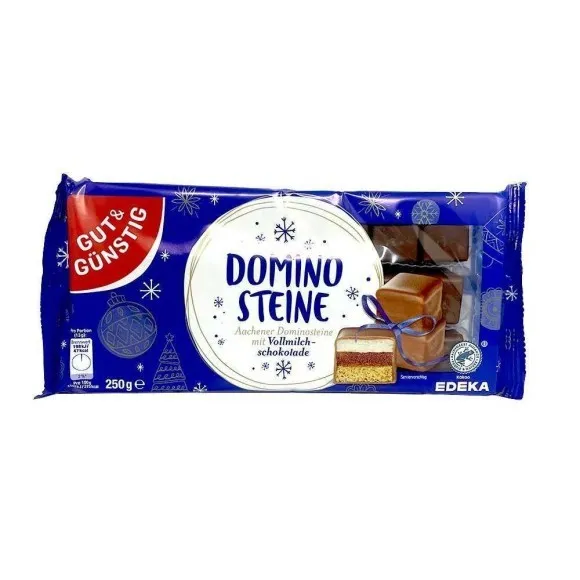 Gut&Günstig Aachener Dominosteine VolmilchSchokolade / Cuadrados de Chocolate, Fruta y Mazapán 250g
