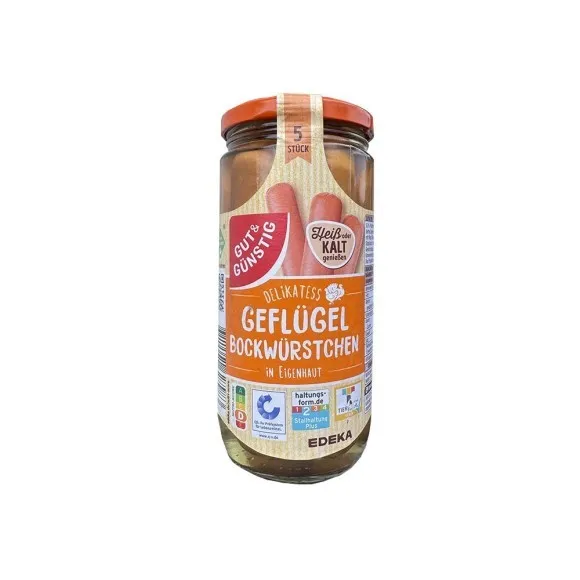 Gut&Günstig Delikatess Geflügel BockWürstchen in Eigenhaut / Salchichas de Pollo sin Piel x5