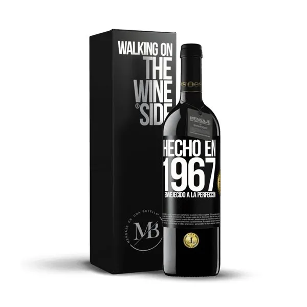 «Hecho en 1967. Envejecido a la perfección» Mensaje en una Botella. Vino Tinto Premium Reserva MBE. Etiqueta Negra