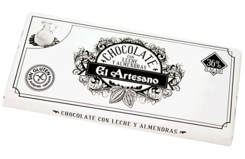 Tableta de Chocolate con leche 36% cacao con Almendras 150g - El Artesano