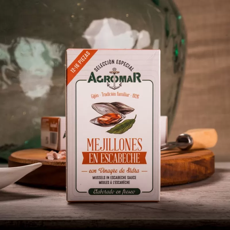 MEJILLONES EN ESCABECHE DE SIDRA "AGROMAR" (LATA DE 115 grs.)