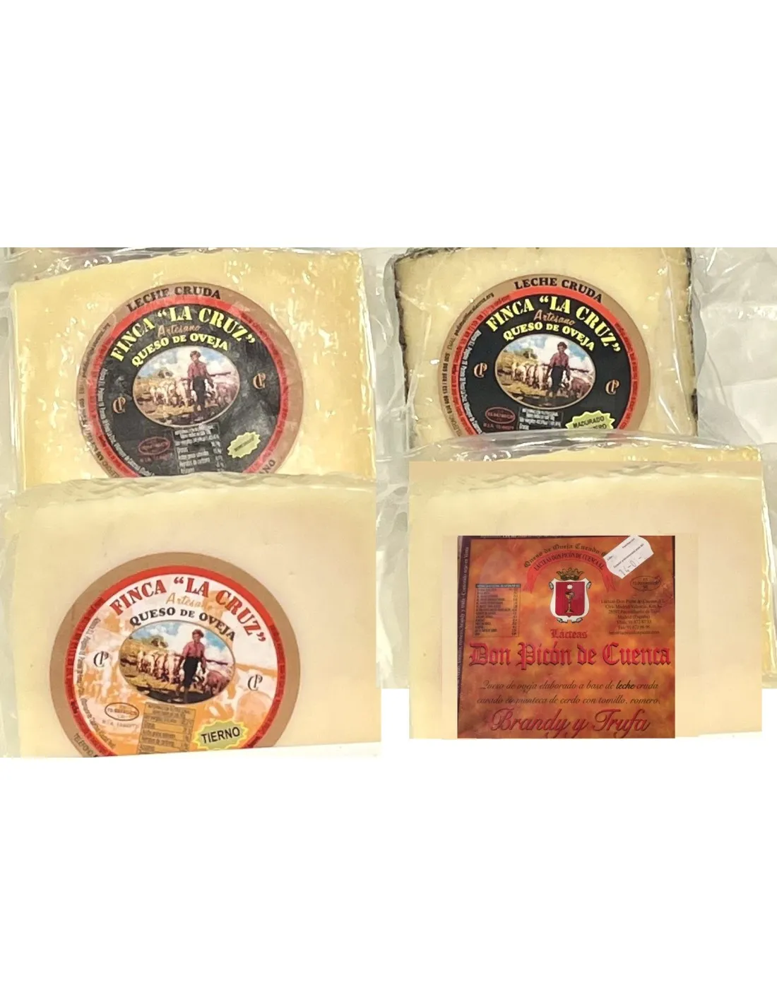 Pack 4 cuñas de queso de oveja: 1 curado manteca PICON DE CUENCA 375 g semi, tierno, al romero F Cruz 375 g.