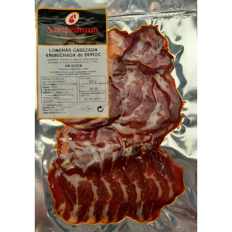 SAMPEDRANO. CABEZADA EMBUCHADA EN LONCHAS. 100 GR. DUROC