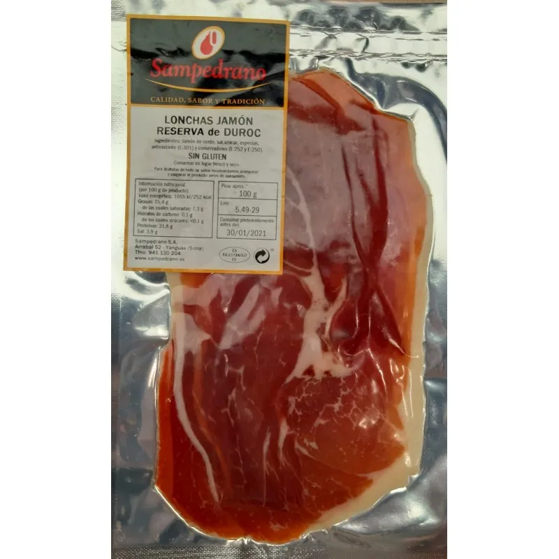 SAMPEDRANO. JAMON RESERVA EN LONCHAS. 100 GR. DUROC