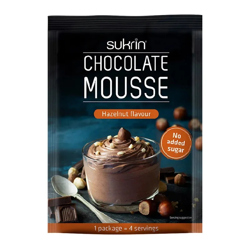 Sukrin, Mousse au chocolat noisette sans sucres ajoutés 83 g (1 sachet : 4 mousses)