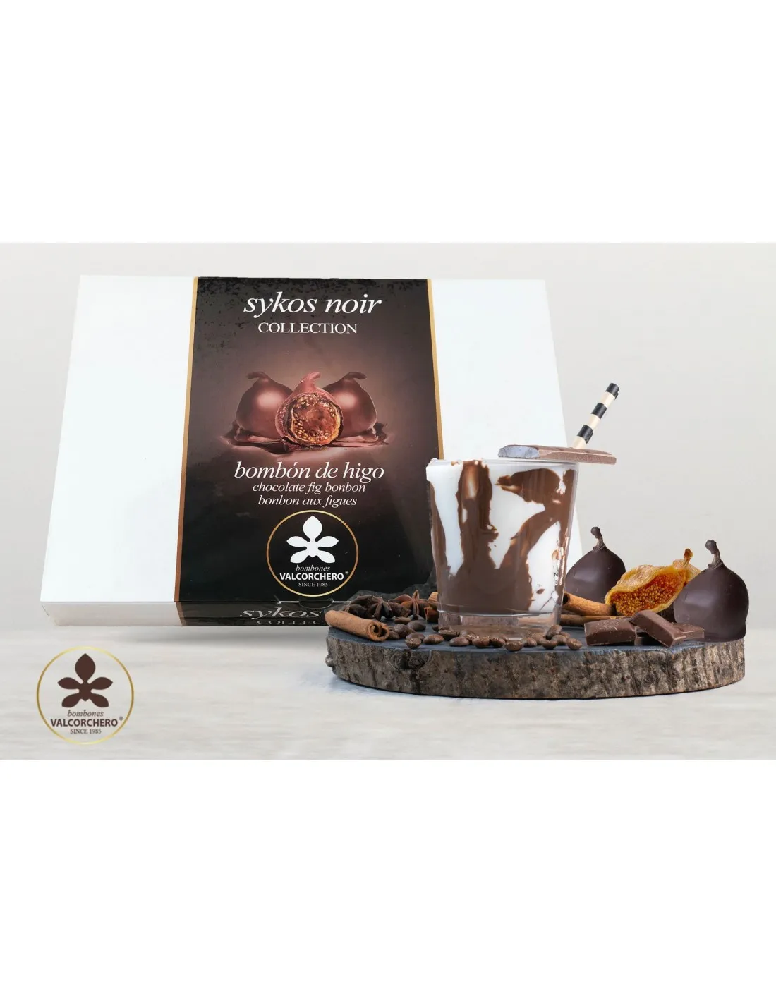SYKOS NOIR. Bombón de Higo recubierto chocolate negro VALCORCHERO 10 unidades